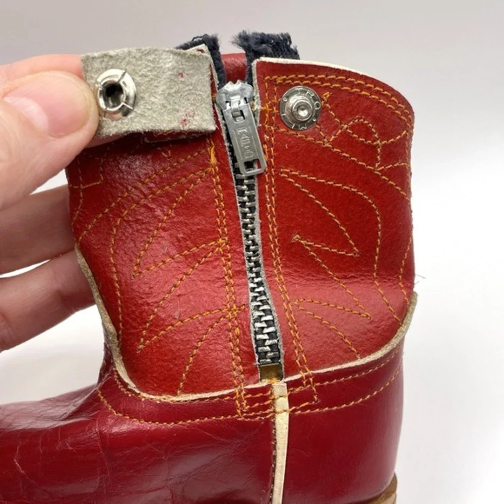 Vintage 50s Red Leather‎ Toddler Cowboy Western Boots Collectible Size 2 Mexico